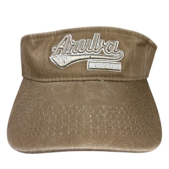 Vintage 90's Aruba Visor Brown Tan Unisex Caribbean Beach Retro VTG Summer Hat - Picture 1 of 10